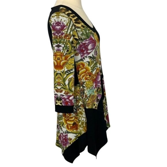 Eva Varro Tunic Top Asymmetric Slinky Knit Colorful Floral Stretch Swing Size XS - Picture 3 of 6